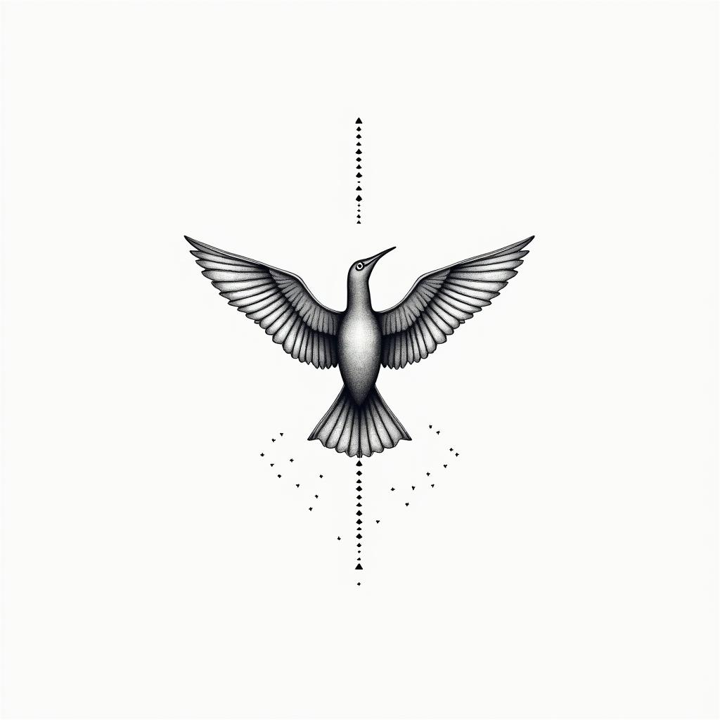 Live sea birdsin minimalist style tattoo, featuring simple shapes and fine lines, with minimal shading and details, tiny triangles, creating a sense of balance and harmony