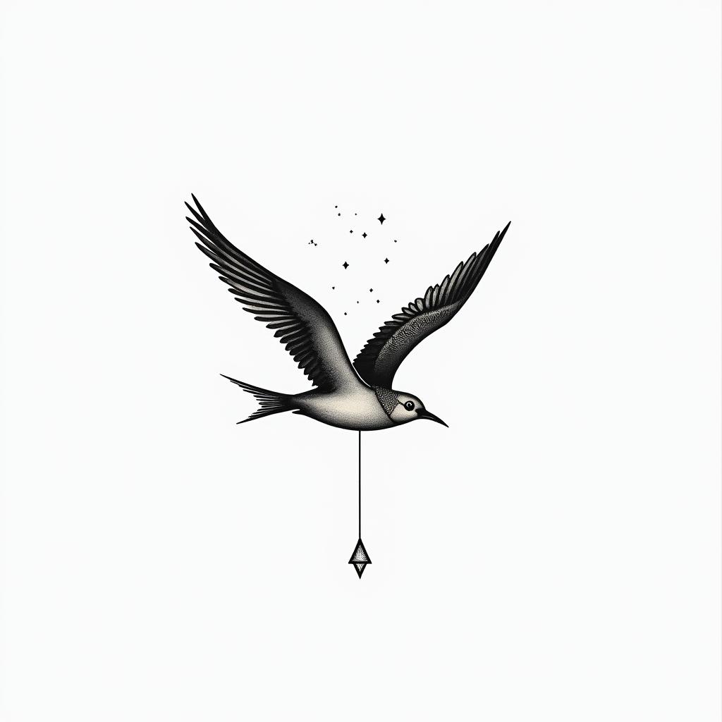 Live sea birdsin minimalist style tattoo, featuring simple shapes and fine lines, with minimal shading and details, tiny triangles, creating a sense of balance and harmony - Variation 4