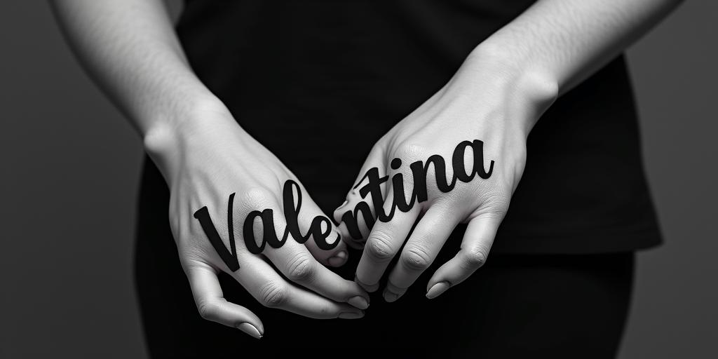 Name Valentinatext-based tattoo, gothic font ultra-realistic, perfectly placed, high-quality font design, photo-realistic shading, 8k, high quality, finely detailed typography - Variation 3