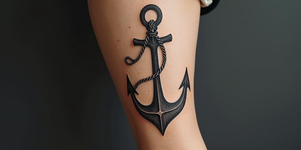 Anchor with nautical rope and compassin bohemian style tattoo, 8k - Variation 3