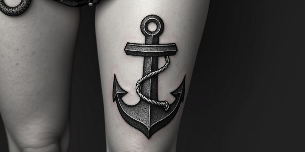 Anchor with nautical rope and compassin bohemian style tattoo, 8k - Variation 4