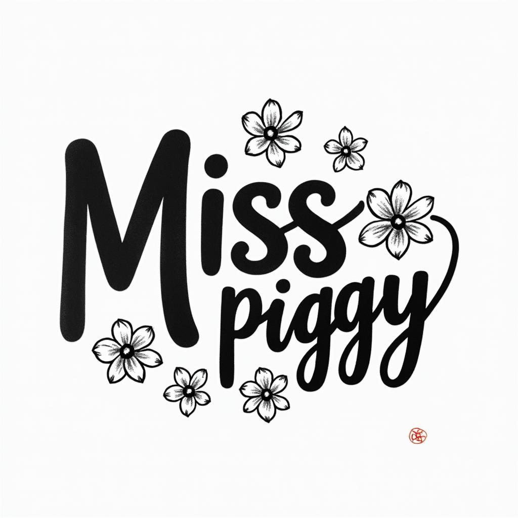 Miss piggytext-based tattoo, japanese font ultra-realistic, perfectly placed, high-quality font design, photo-realistic shading, 8k, high quality, finely detailed typograph - Variation 3