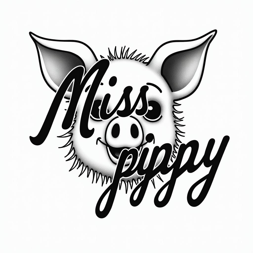 Miss piggytext-based tattoo, japanese font ultra-realistic, perfectly placed, high-quality font design, photo-realistic shading, 8k, high quality, finely detailed typograph - Variation 4