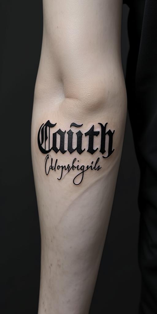 Hernándeztext-based tattoo, gothic font ultra-realistic, perfectly placed, high-quality font design, photo-realistic shading, 8k, high quality, finely detailed typography - Variation 2