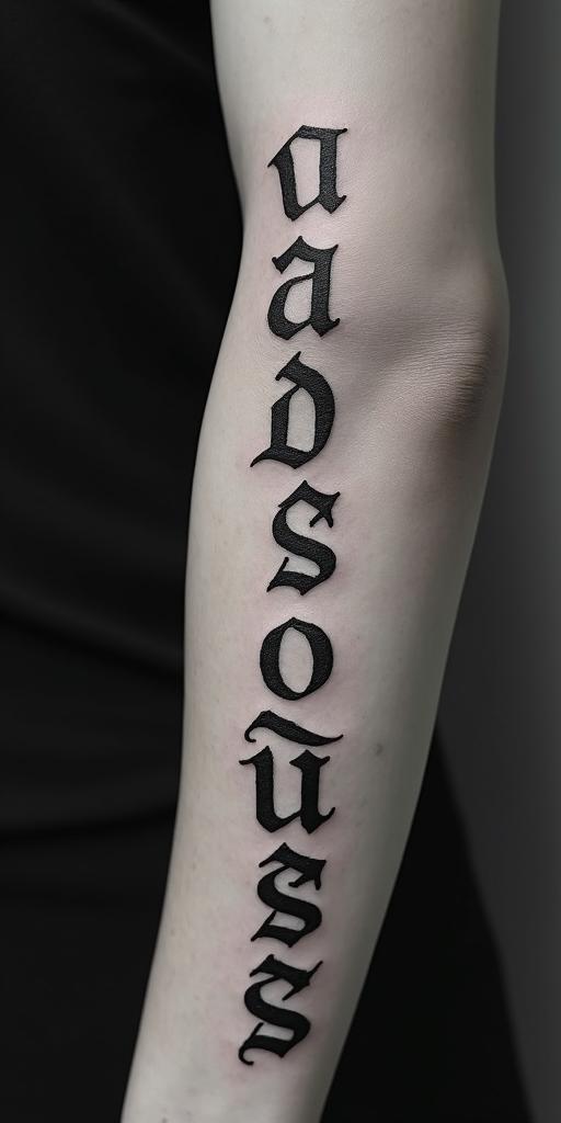 Hernándeztext-based tattoo, gothic font ultra-realistic, perfectly placed, high-quality font design, photo-realistic shading, 8k, high quality, finely detailed typography