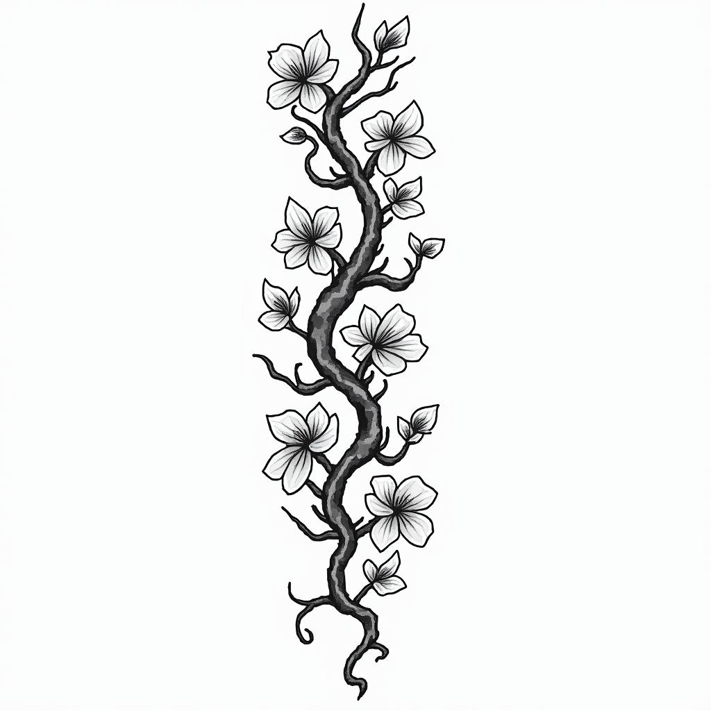 Vines with flowers, very largein 8-bit tattoo style, minimalistic pixel style tattoo, pixel art with simplified shapes and retro gaming visuals, inspired by 8-bit pixel based detailing - Variation 2