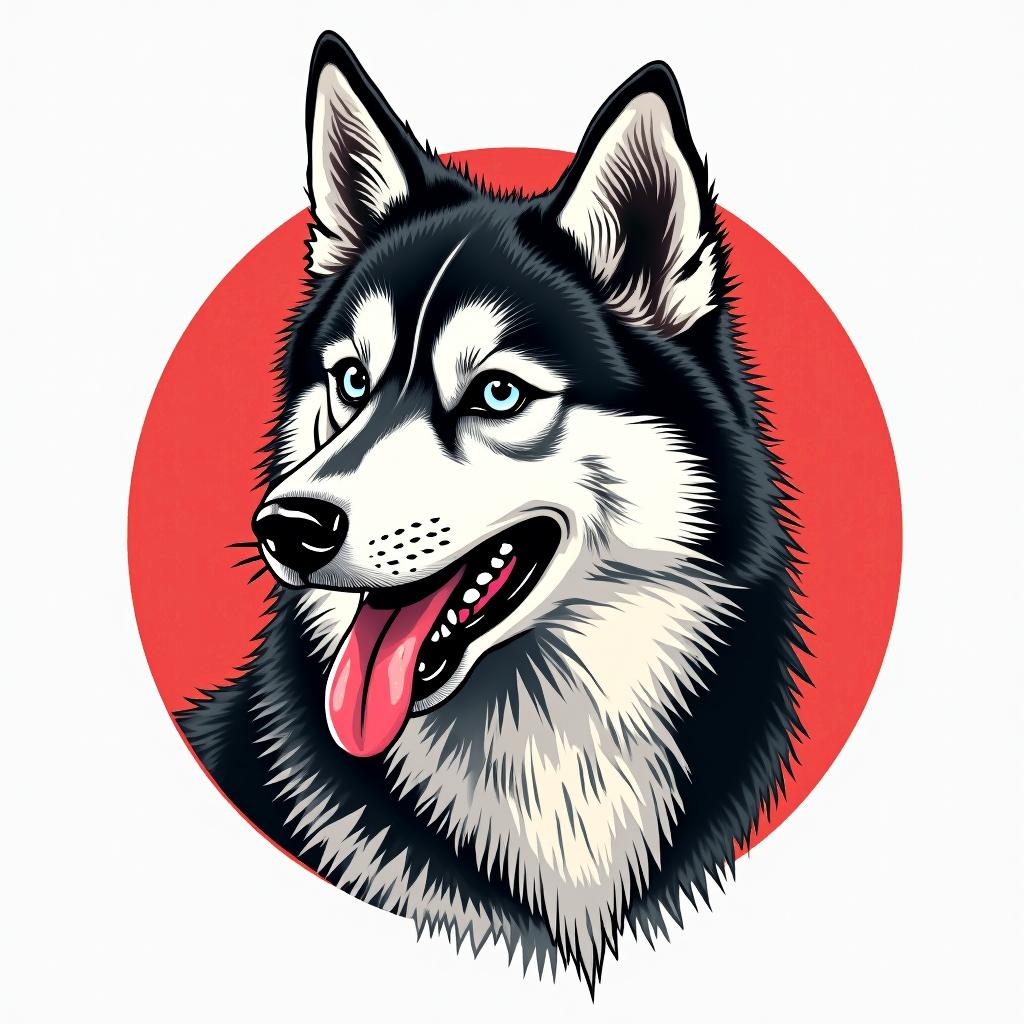 Husky dogin pop art style tattoo, featuring bold and vibrant colors, exaggerated outlines, iconic imagery, inspired by comic books and speech bubbles, comic book characters, retro pop culture - Variation 3