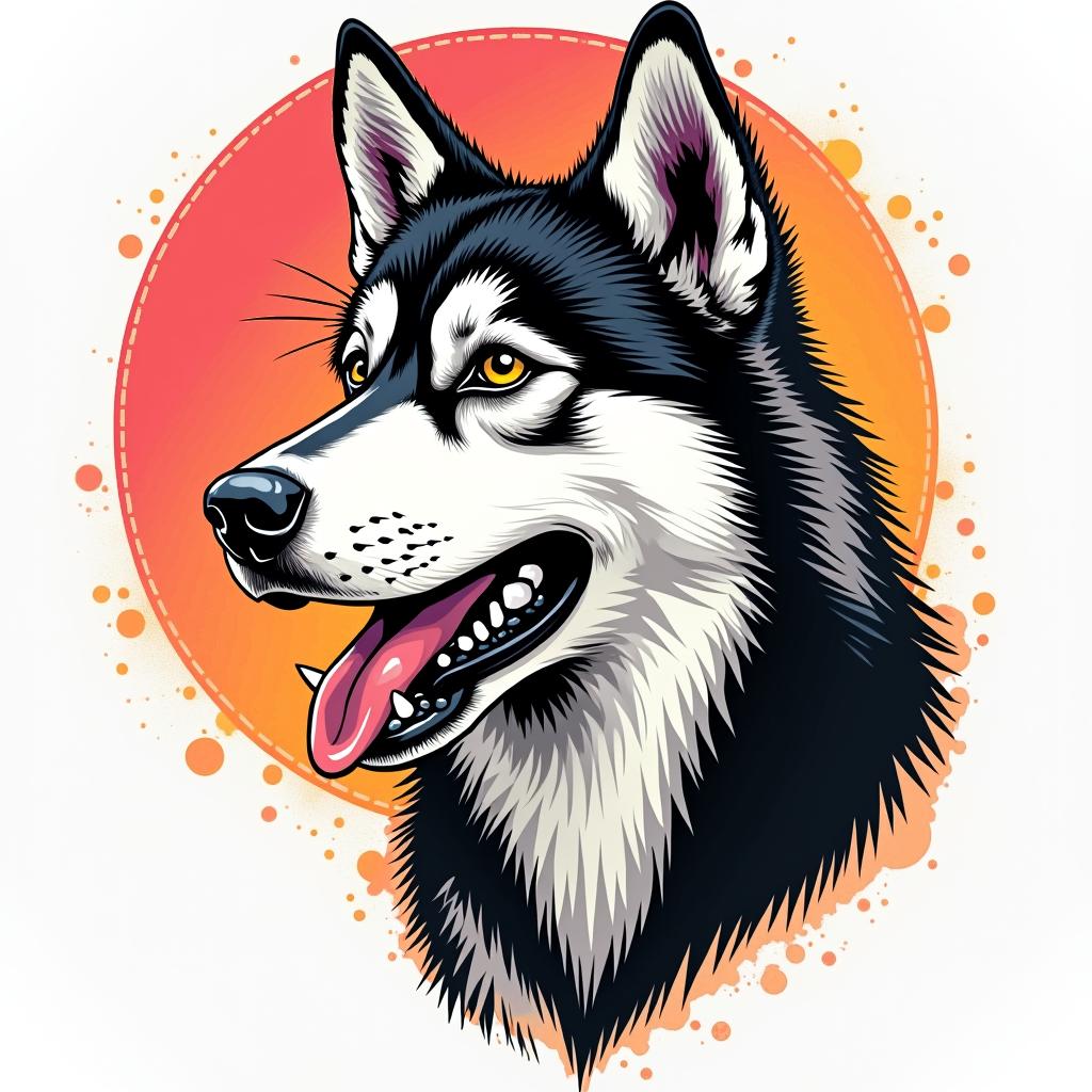 Husky dogin pop art style tattoo, featuring bold and vibrant colors, exaggerated outlines, iconic imagery, inspired by comic books and speech bubbles, comic book characters, retro pop culture - Variation 4