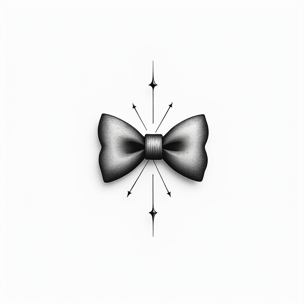 bow tiein minimalist style tattoo, featuring simple shapes and fine lines, with minimal shading and details, tiny triangles, creating a sense of balance and harmony - Variation 4