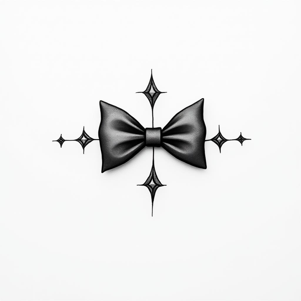 bow tiein minimalist style tattoo, featuring simple shapes and fine lines, with minimal shading and details, tiny triangles, creating a sense of balance and harmony - Variation 3