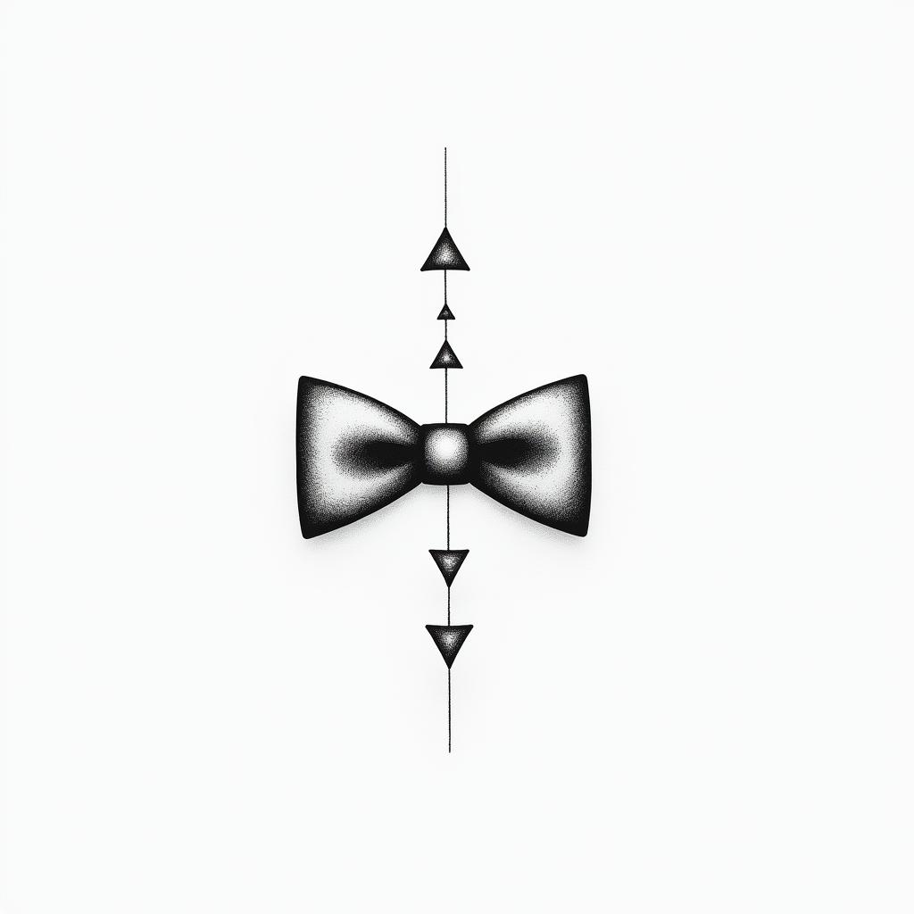 bow tiein minimalist style tattoo, featuring simple shapes and fine lines, with minimal shading and details, tiny triangles, creating a sense of balance and harmony