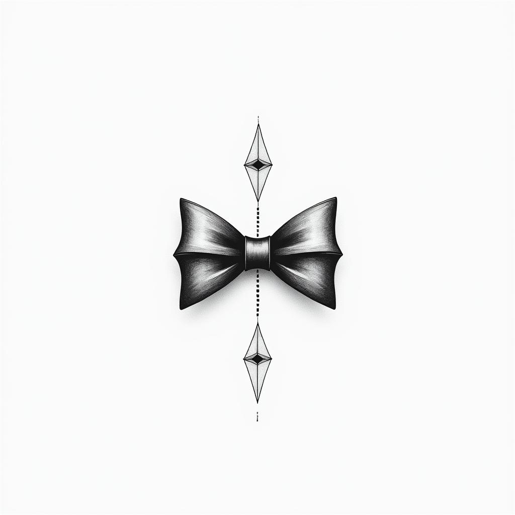 bow tiein minimalist style tattoo, featuring simple shapes and fine lines, with minimal shading and details, tiny triangles, creating a sense of balance and harmony - Variation 2