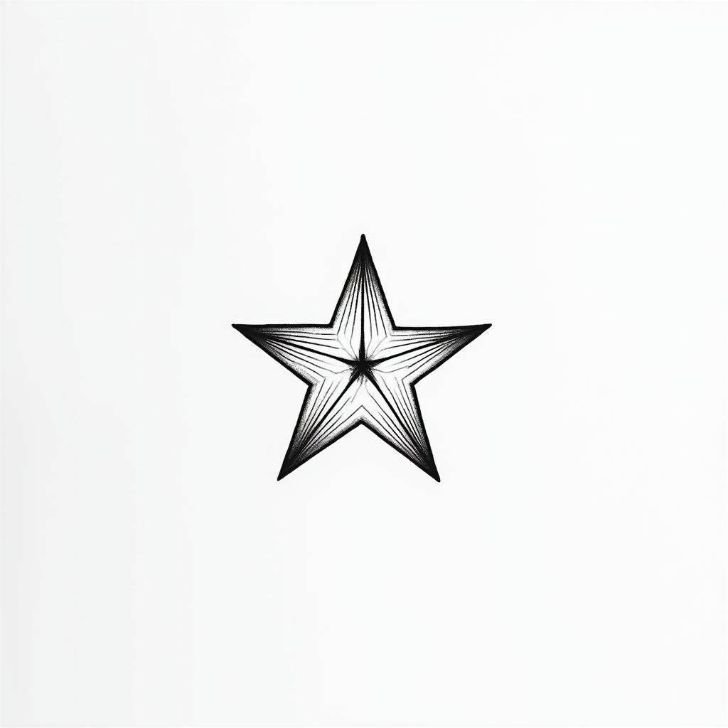 Small fine line star only using one line and a swirl in the middle. Very simplein minimalist style tattoo, featuring simple shapes and fine lines, with minimal shading and details, tiny triangles, creating a sense of balance and harmony - Variation 2
