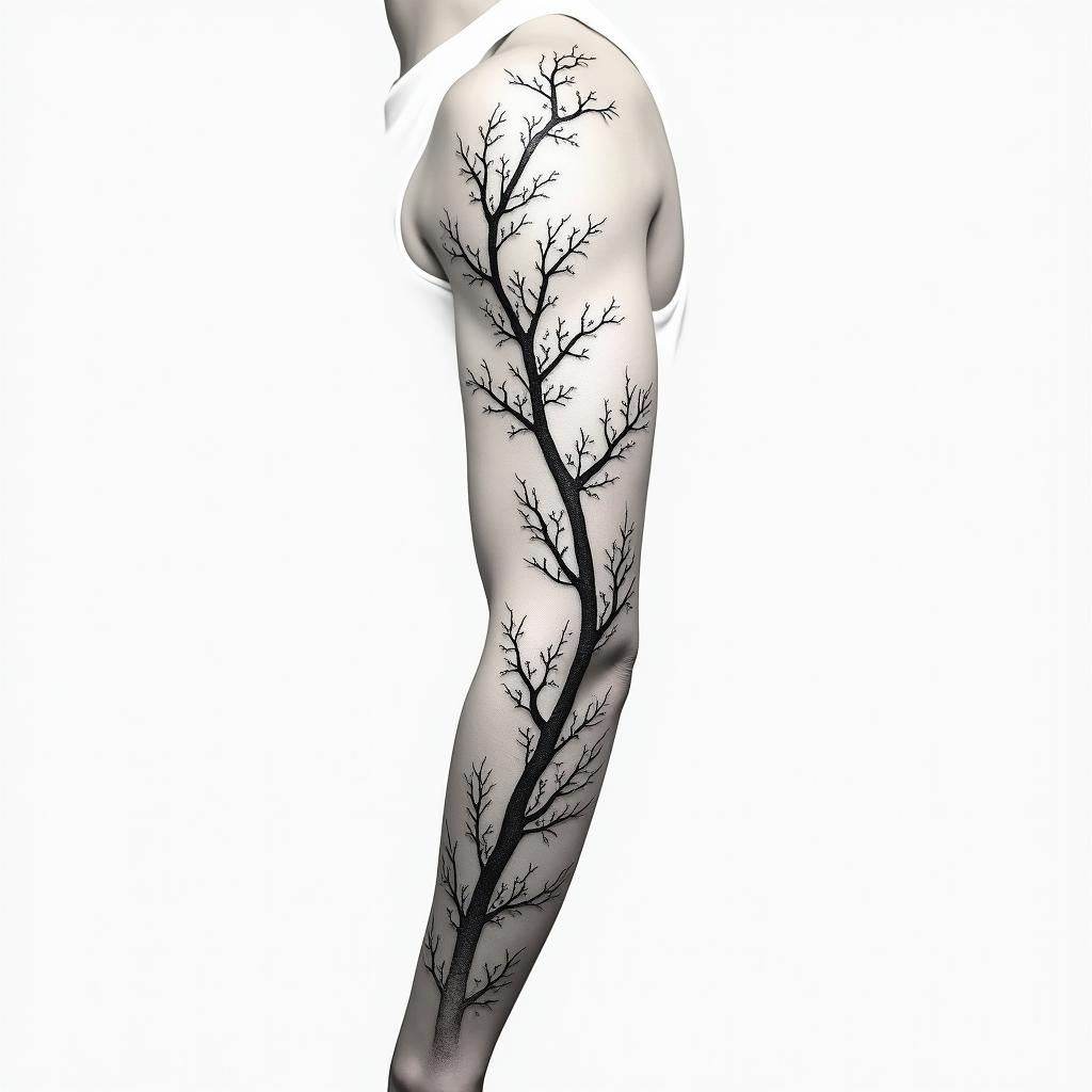 Half sleeve tattoo, vines with smokein minimalist style tattoo, featuring simple shapes and fine lines, with minimal shading and details, tiny triangles, creating a sense of balance and harmony - Variation 2