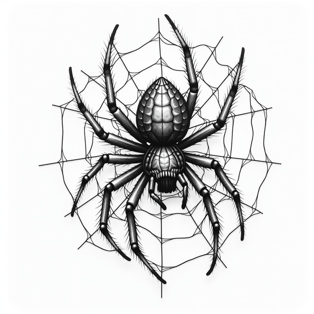 Small spider on web with lots of flowersin japanese style tattoo, detailed tattoo, traditional japanese culture tattoo, mythology, 8k - Variation 44