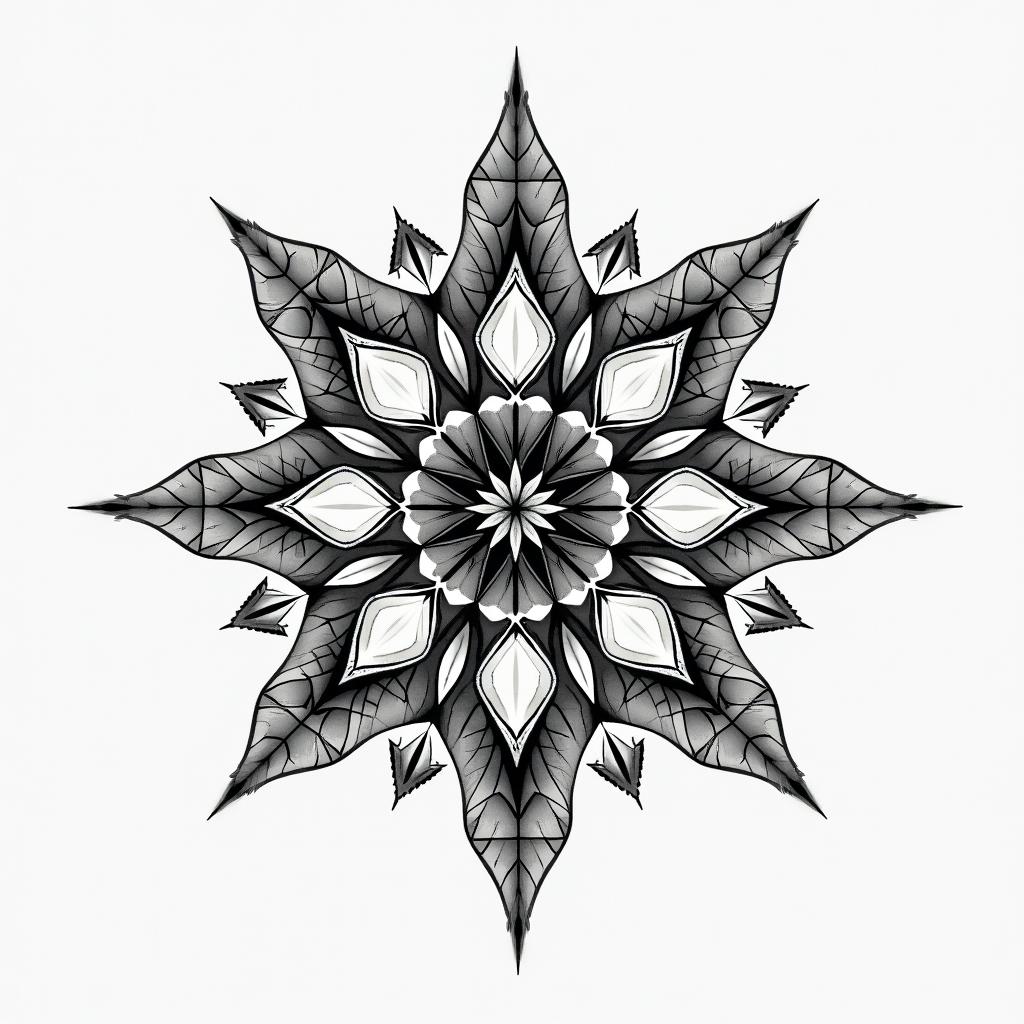 Related to traveling, getting to know the world, exploring, discovering, and learning about life. in geometric style tattoo, blending hexagons, mandala-inspired patterns, symmetrical and fractal design, clean lines, sharp angles