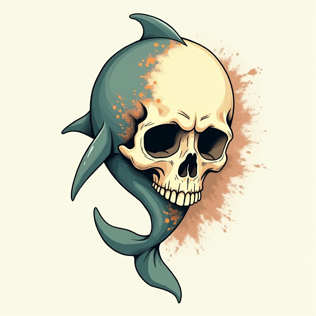 half dolphin half skullGhibli, Studio Ghibli aesthetic, hand-drawn anime style, retro nostalgic atmosphere, retro soft pastel color palette with earthy tones, retro Japanese cinematic shot, yellow tint effect, bald character, smooth surface, anime shadow 90's anime style - Variation 3