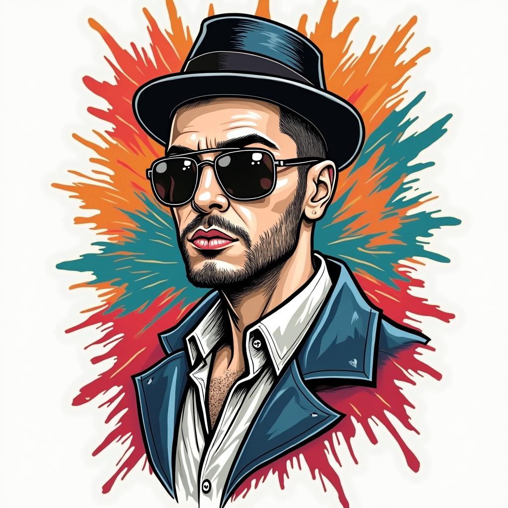 Thug shitin pop art style tattoo, featuring bold and vibrant colors, exaggerated outlines, iconic imagery, inspired by comic books and speech bubbles, comic book characters, retro pop culture - Variation 4