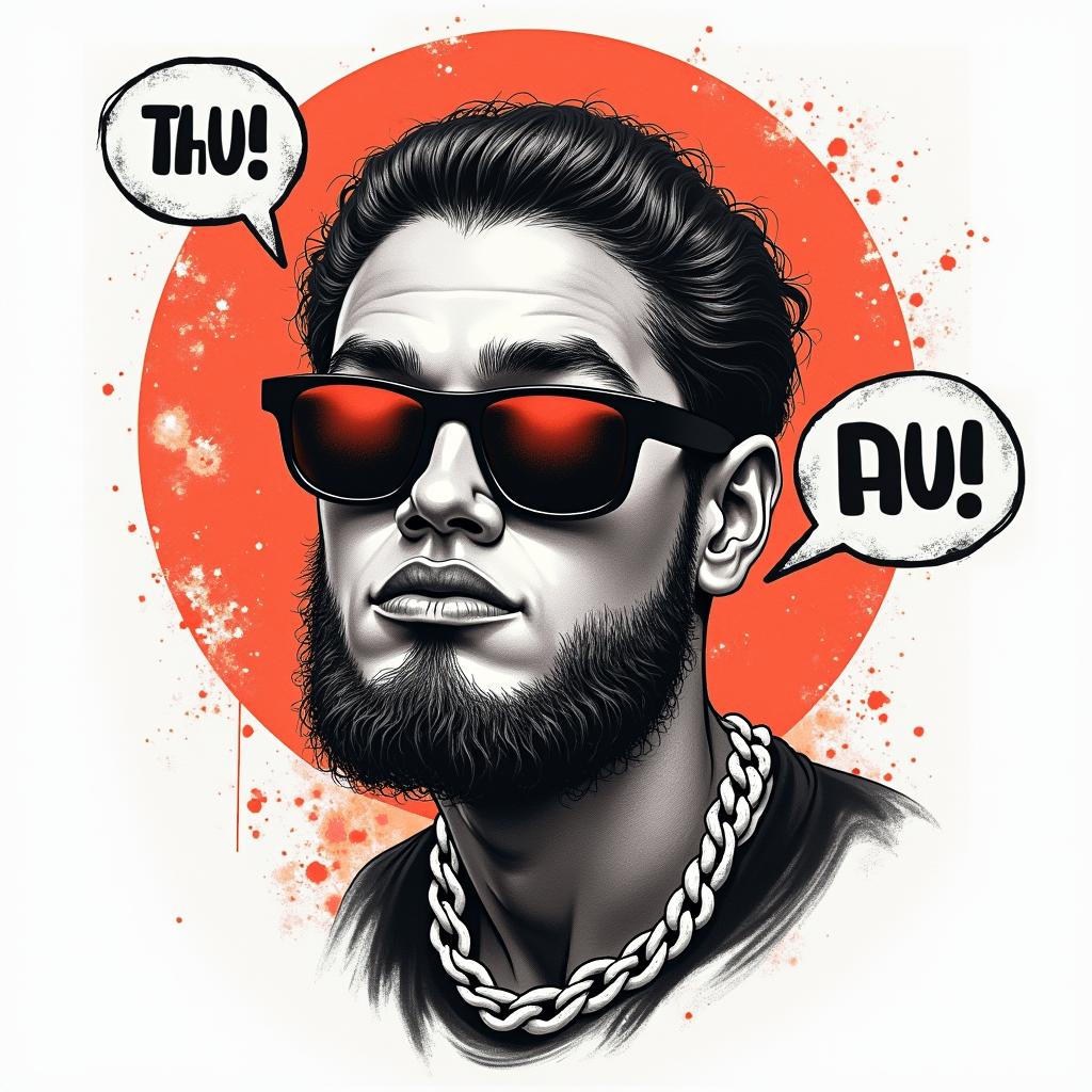 Thug shitin pop art style tattoo, featuring bold and vibrant colors, exaggerated outlines, iconic imagery, inspired by comic books and speech bubbles, comic book characters, retro pop culture - Variation 2