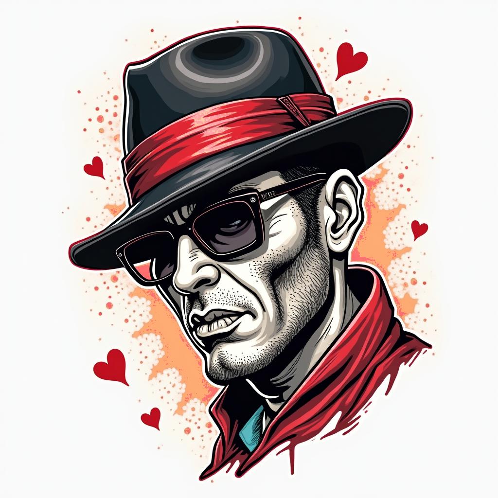 Thug shitin pop art style tattoo, featuring bold and vibrant colors, exaggerated outlines, iconic imagery, inspired by comic books and speech bubbles, comic book characters, retro pop culture