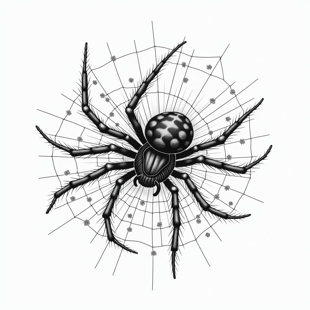 Small spider on web with lots of flowersin japanese style tattoo, detailed tattoo, traditional japanese culture tattoo, mythology, 8k - Variation 29