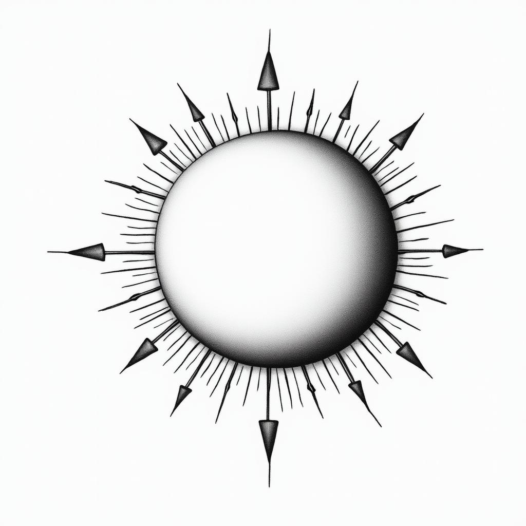 Sun and moonin minimalist style tattoo, featuring simple shapes and fine lines, with minimal shading and details, tiny triangles, creating a sense of balance and harmony - Variation 13