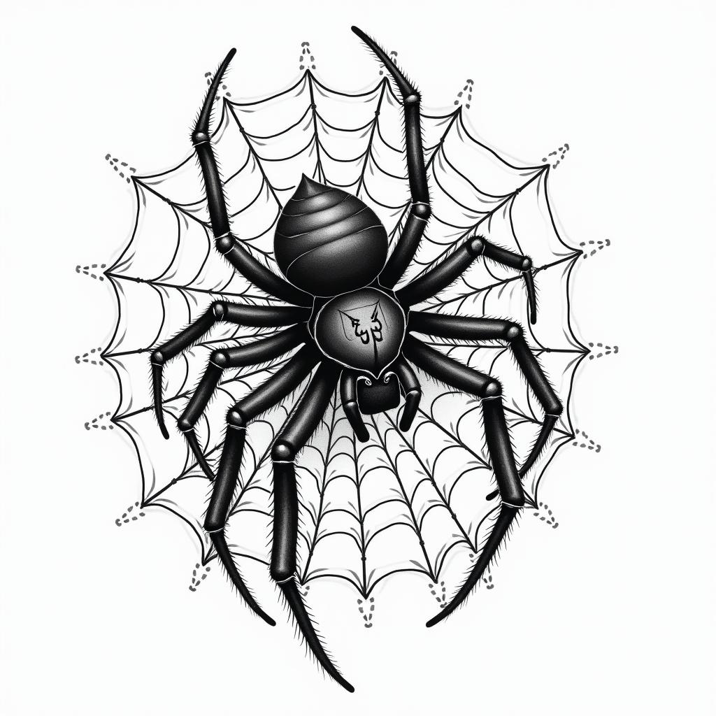 Small spider on web with lots of flowersin japanese style tattoo, detailed tattoo, traditional japanese culture tattoo, mythology, 8k - Variation 5