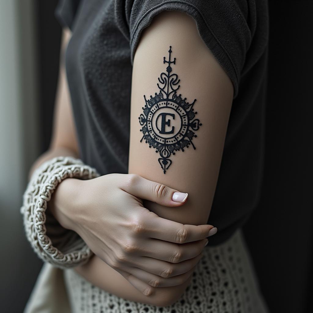 Letters a, e, c, v, h in a mandala.in bohemian style tattoo, 8k - Variation 2