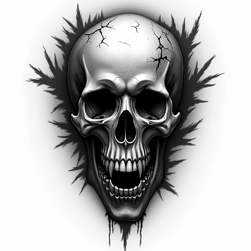 Manuel, Capricorn, Nuevo León in horror tattoo style, showcasing haunting and unsettling, dark and gritty textures with skulls, eerie faces, jgged designs, bold and intense shading - Variation 2