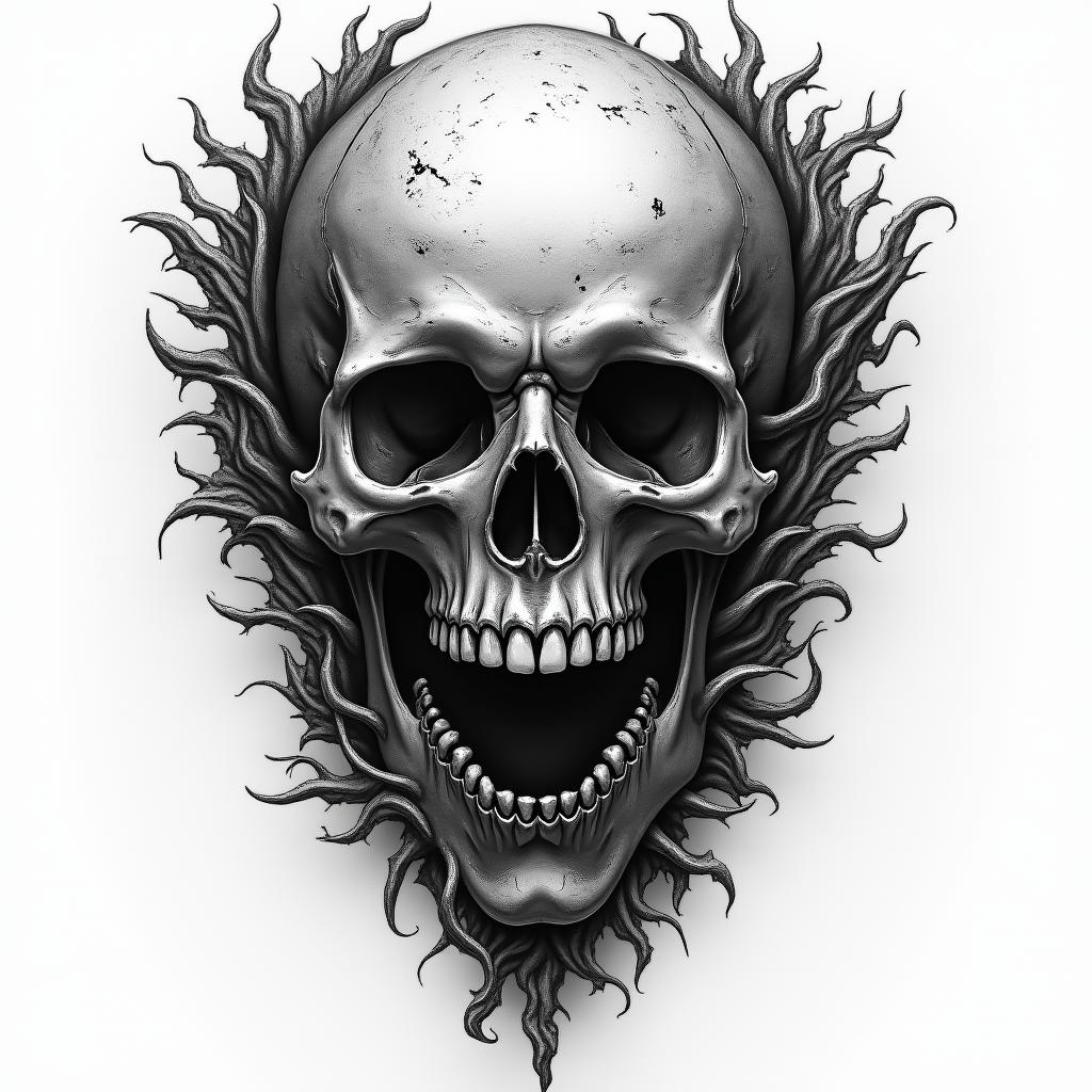 Manuel , harry potter in horror tattoo style, showcasing haunting and unsettling, dark and gritty textures with skulls, eerie faces, jgged designs, bold and intense shading - Variation 4