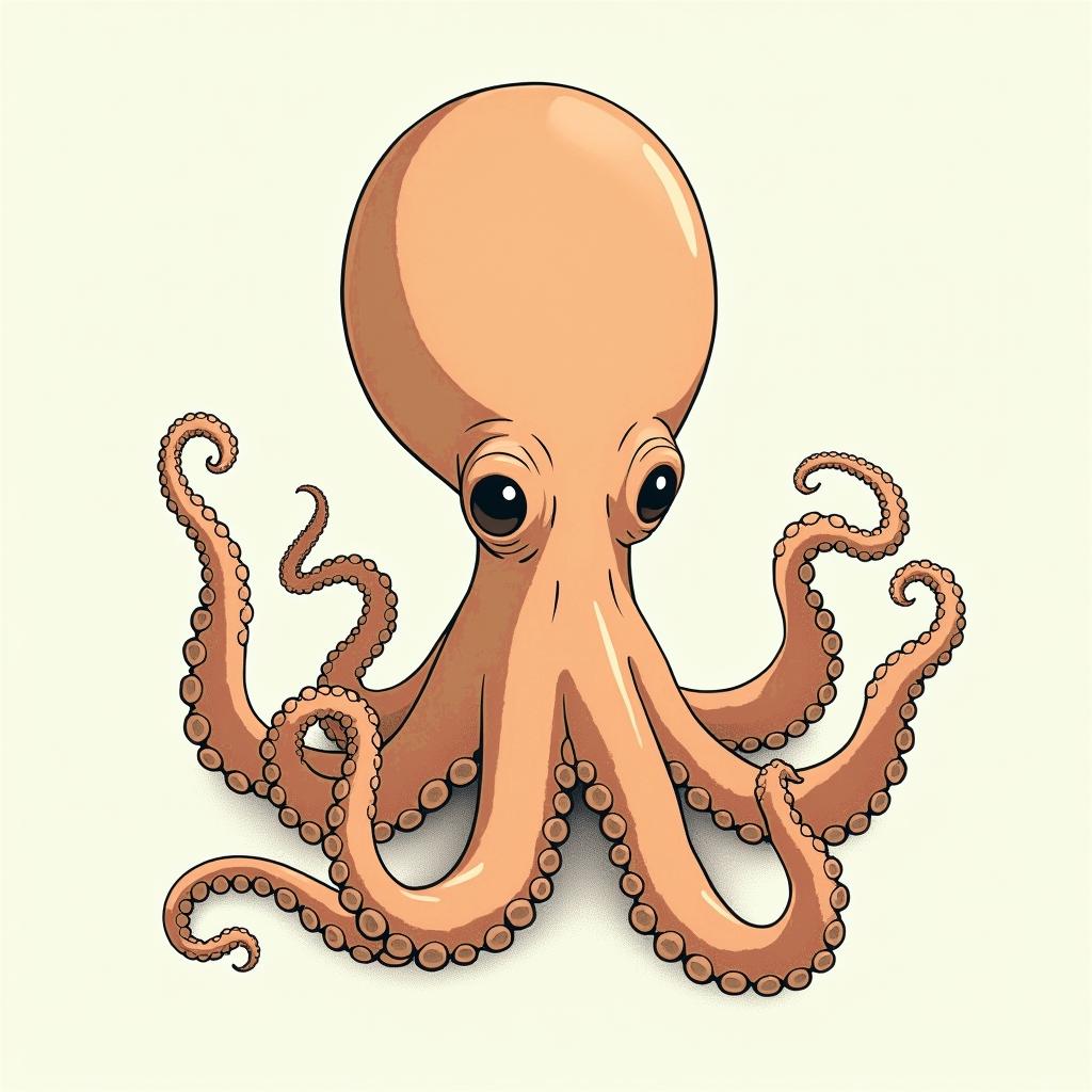 Feminine octopusGhibli, Studio Ghibli aesthetic, hand-drawn anime style, retro nostalgic atmosphere, retro soft pastel color palette with earthy tones, retro Japanese cinematic shot, yellow tint effect, bald character, smooth surface, anime shadow 90's anime style - Variation 2