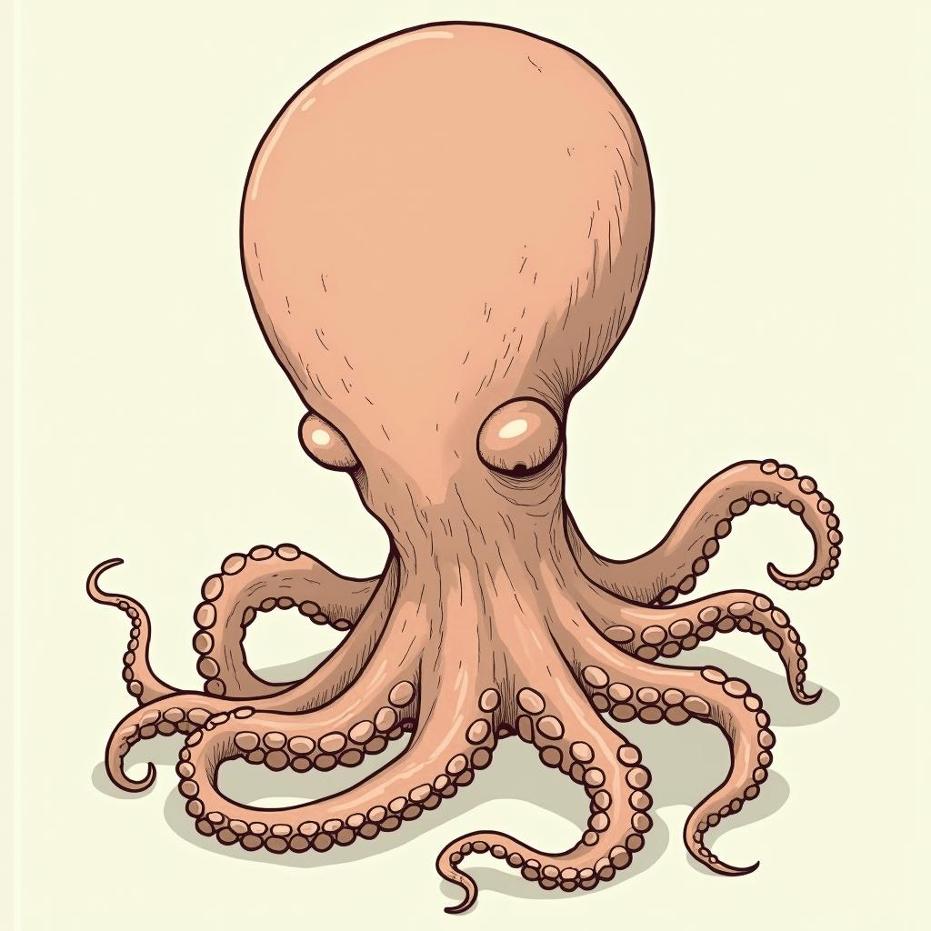 Feminine octopusGhibli, Studio Ghibli aesthetic, hand-drawn anime style, retro nostalgic atmosphere, retro soft pastel color palette with earthy tones, retro Japanese cinematic shot, yellow tint effect, bald character, smooth surface, anime shadow 90's anime style - Variation 3