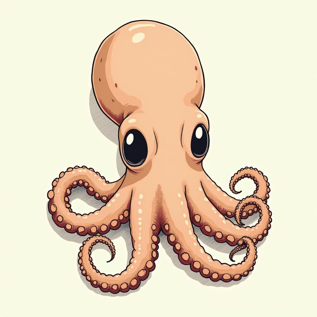 Feminine octopusGhibli, Studio Ghibli aesthetic, hand-drawn anime style, retro nostalgic atmosphere, retro soft pastel color palette with earthy tones, retro Japanese cinematic shot, yellow tint effect, bald character, smooth surface, anime shadow 90's anime style