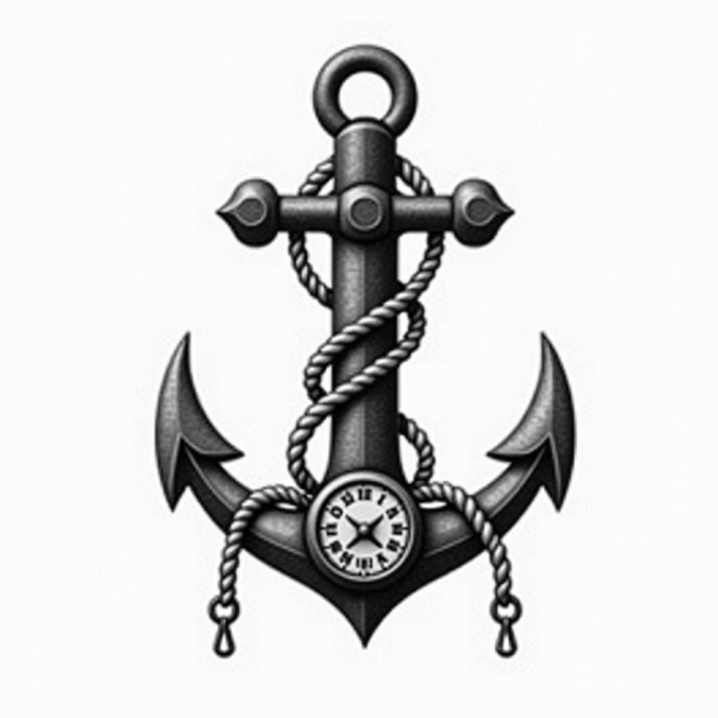 Anchor with nautical rope and compasshigly detailed tattoo - Variation 33