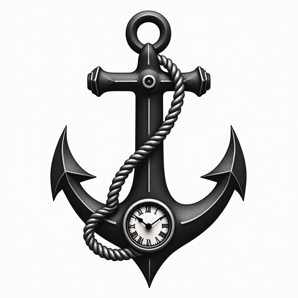 Anchor with nautical rope and compasshigly detailed tattoo - Variation 32