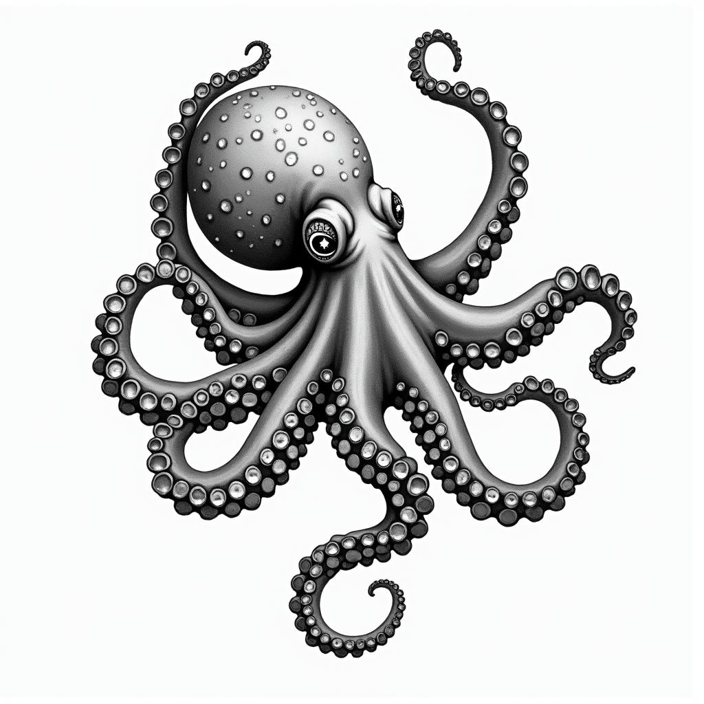 Feminine octopusin bohemian style tattoo, 8k