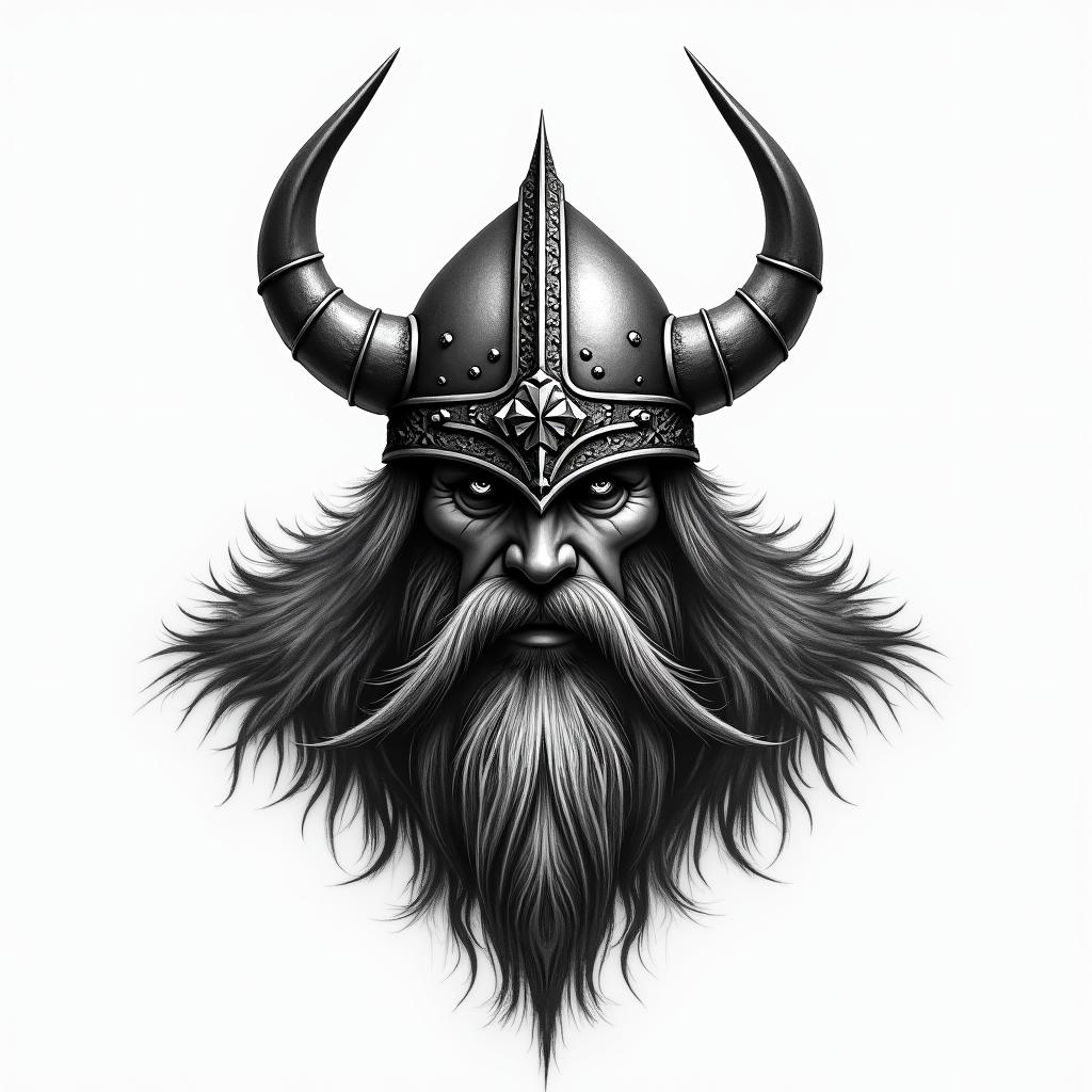 Fierce Viking with intricate helmet designhigly detailed tattoo - Variation 35