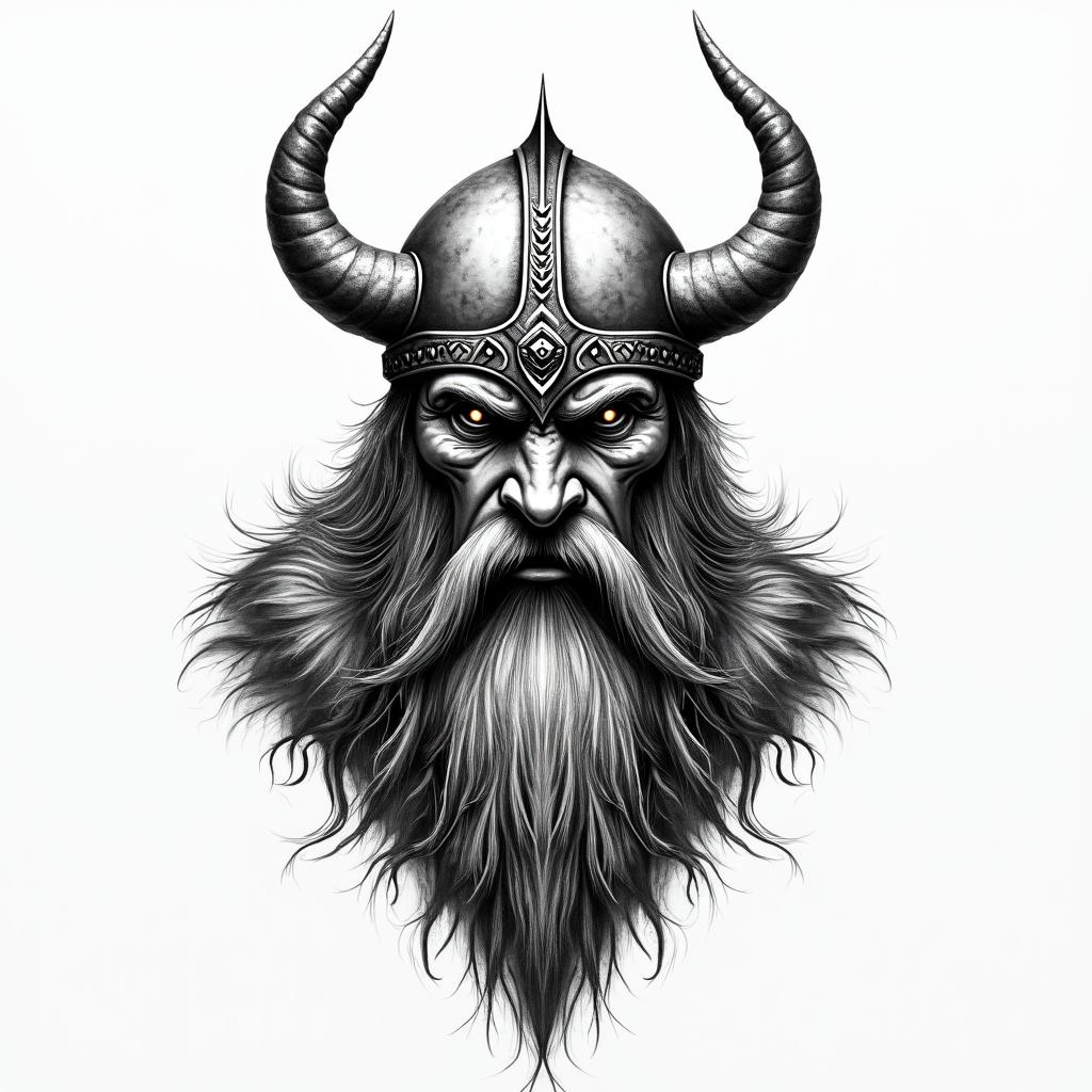 Fierce Viking with intricate helmet designhigly detailed tattoo - Variation 33