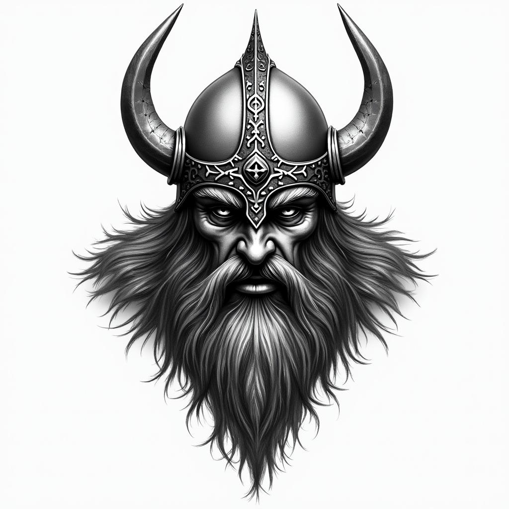 Fierce Viking with intricate helmet designhigly detailed tattoo - Variation 34