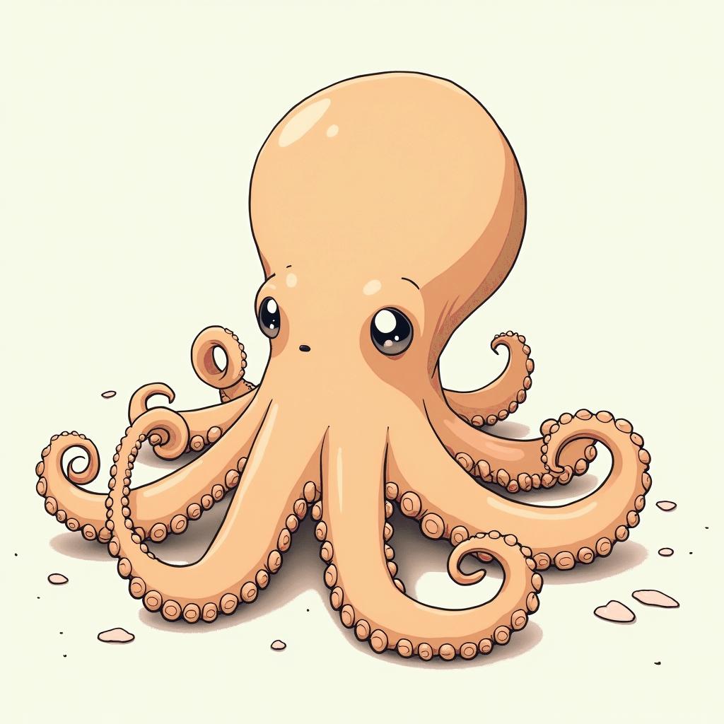 Feminine, cute octopusGhibli, Studio Ghibli aesthetic, hand-drawn anime style, retro nostalgic atmosphere, retro soft pastel color palette with earthy tones, retro Japanese cinematic shot, yellow tint effect, bald character, smooth surface, anime shadow 90's anime style - Variation 4