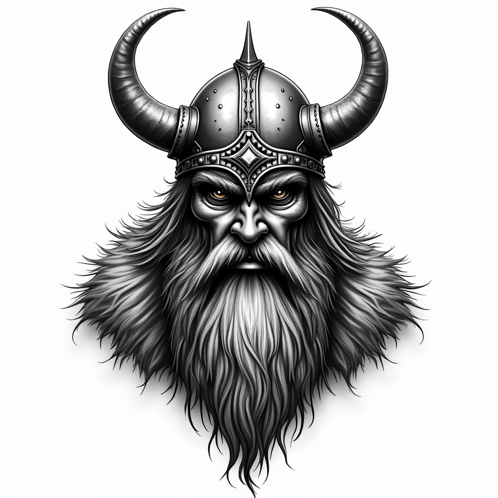 Fierce Viking with intricate helmet designtext-based tattoo, gothic font ultra-realistic, perfectly placed, high-quality font design, photo-realistic shading, 8k, high quality, finely detailed typography - Variation 9