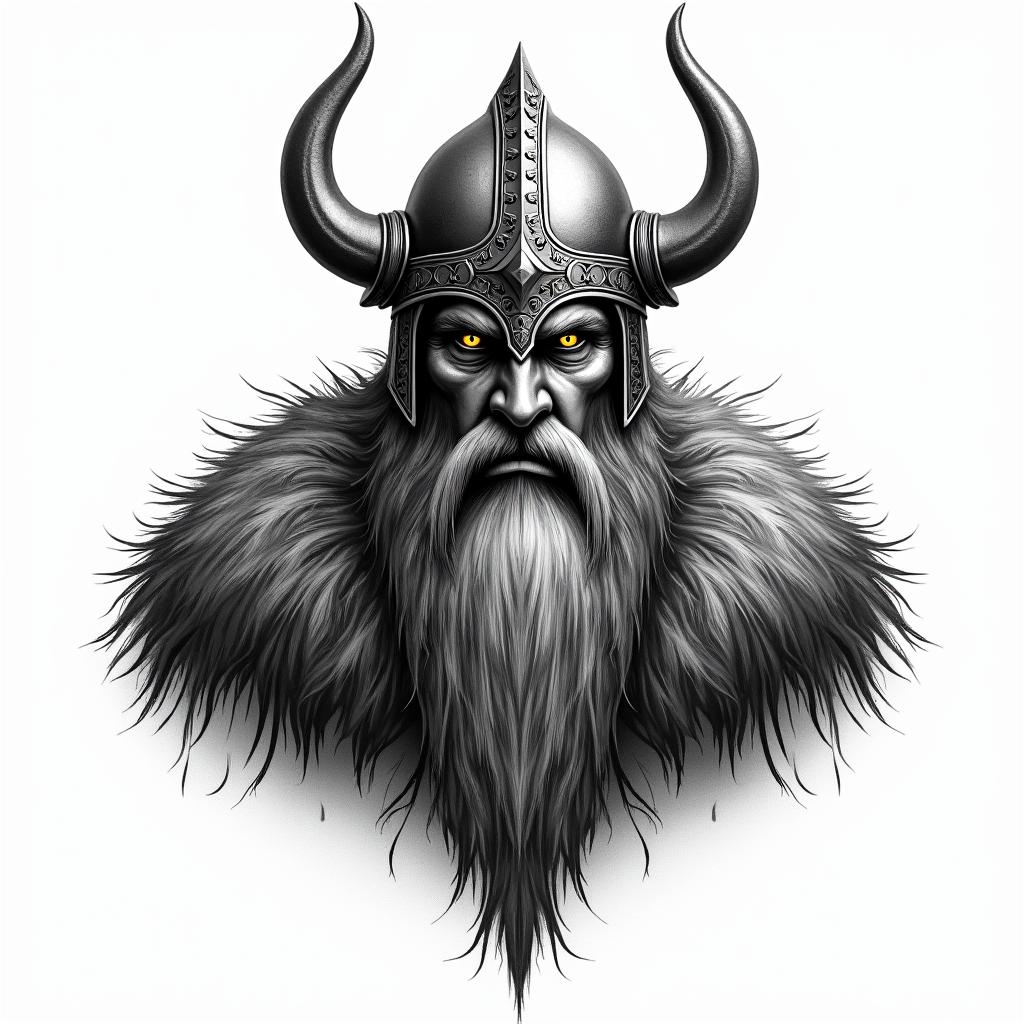 Fierce Viking with intricate helmet designtext-based tattoo, gothic font ultra-realistic, perfectly placed, high-quality font design, photo-realistic shading, 8k, high quality, finely detailed typography - Variation 6