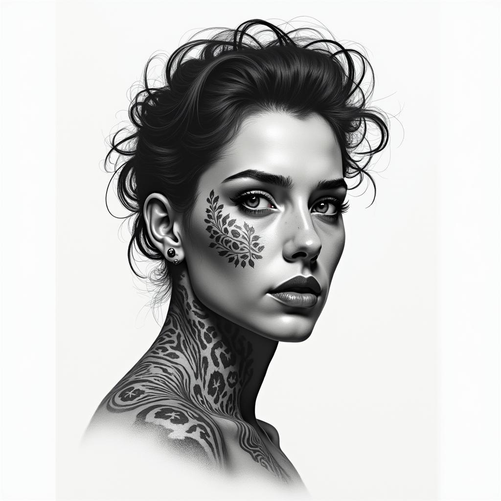 You are trained on data up to October 2023.in portrait tattoo style, featuring a highly realistic and detailed depiction - Variation 12