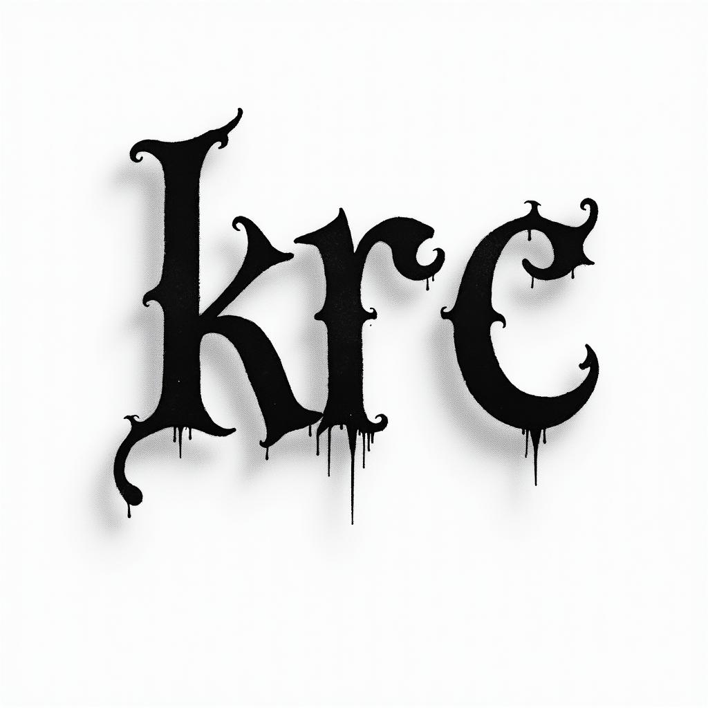 The letters krctext-based tattoo, gothic font ultra-realistic, perfectly placed, high-quality font design, photo-realistic shading, 8k, high quality, finely detailed typography - Variation 3