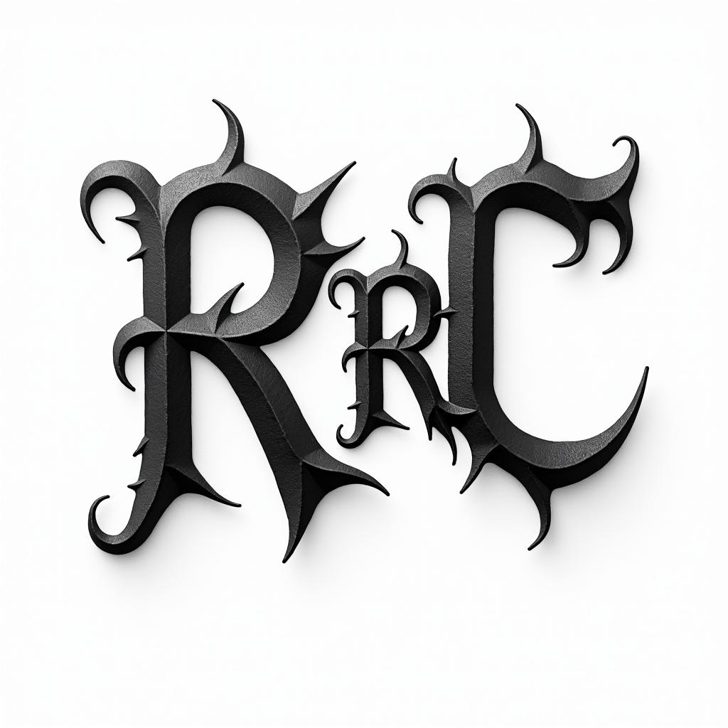 The letters krctext-based tattoo, gothic font ultra-realistic, perfectly placed, high-quality font design, photo-realistic shading, 8k, high quality, finely detailed typography - Variation 4