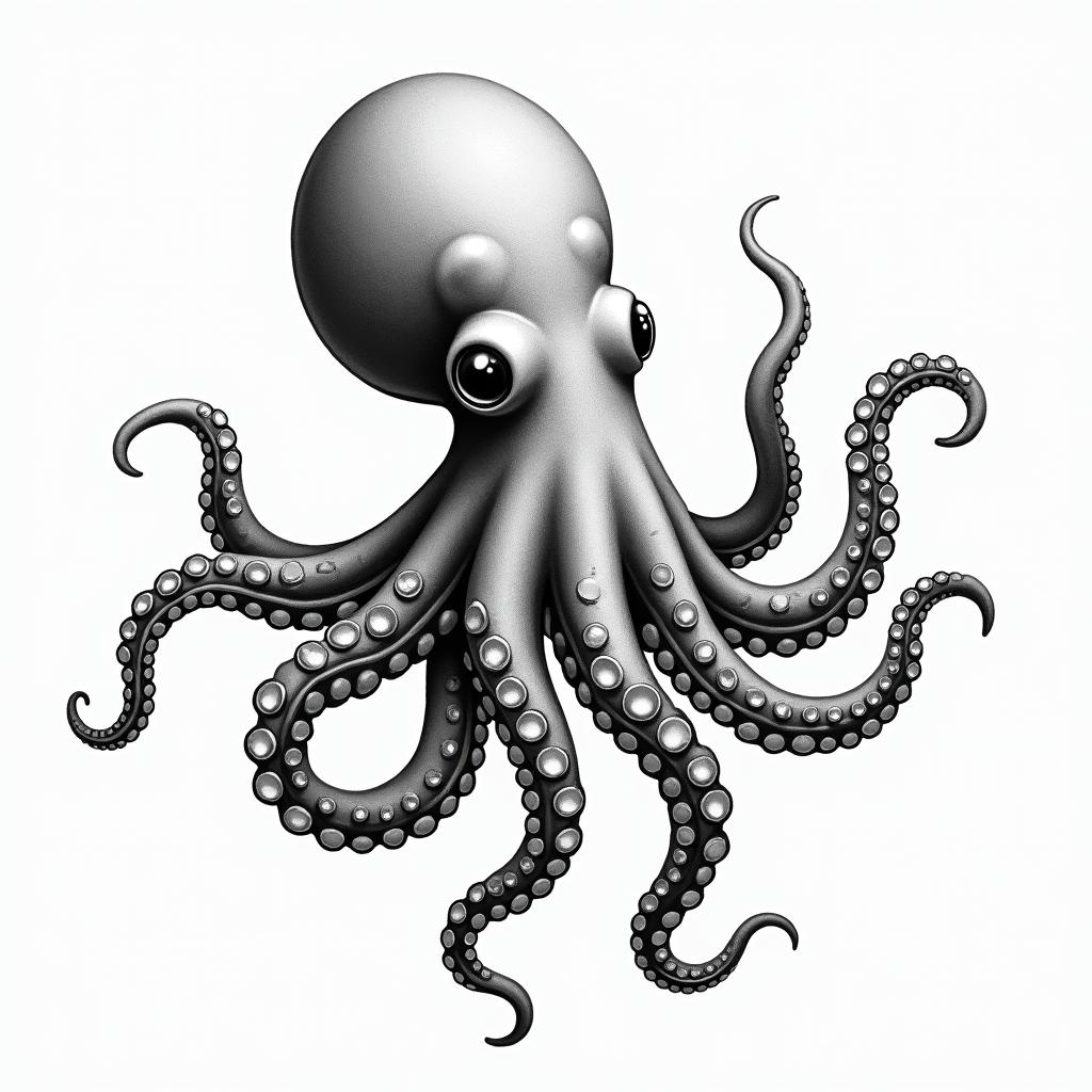 Feminine, cute octopusin authentic tattoo style, incorporating traditional modifications, bold black outlines, solid color fills, featuring classic authentic elements - Variation 2