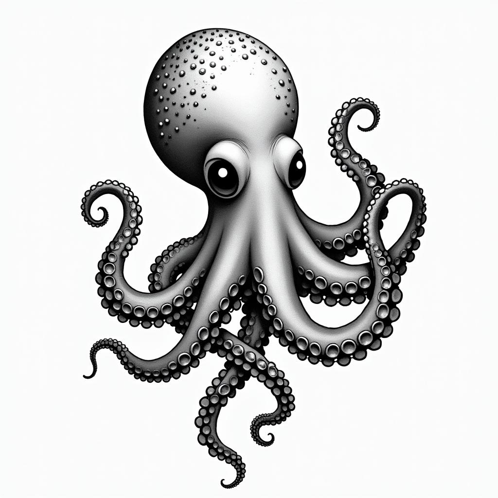 Feminine, cute octopusin authentic tattoo style, incorporating traditional modifications, bold black outlines, solid color fills, featuring classic authentic elements