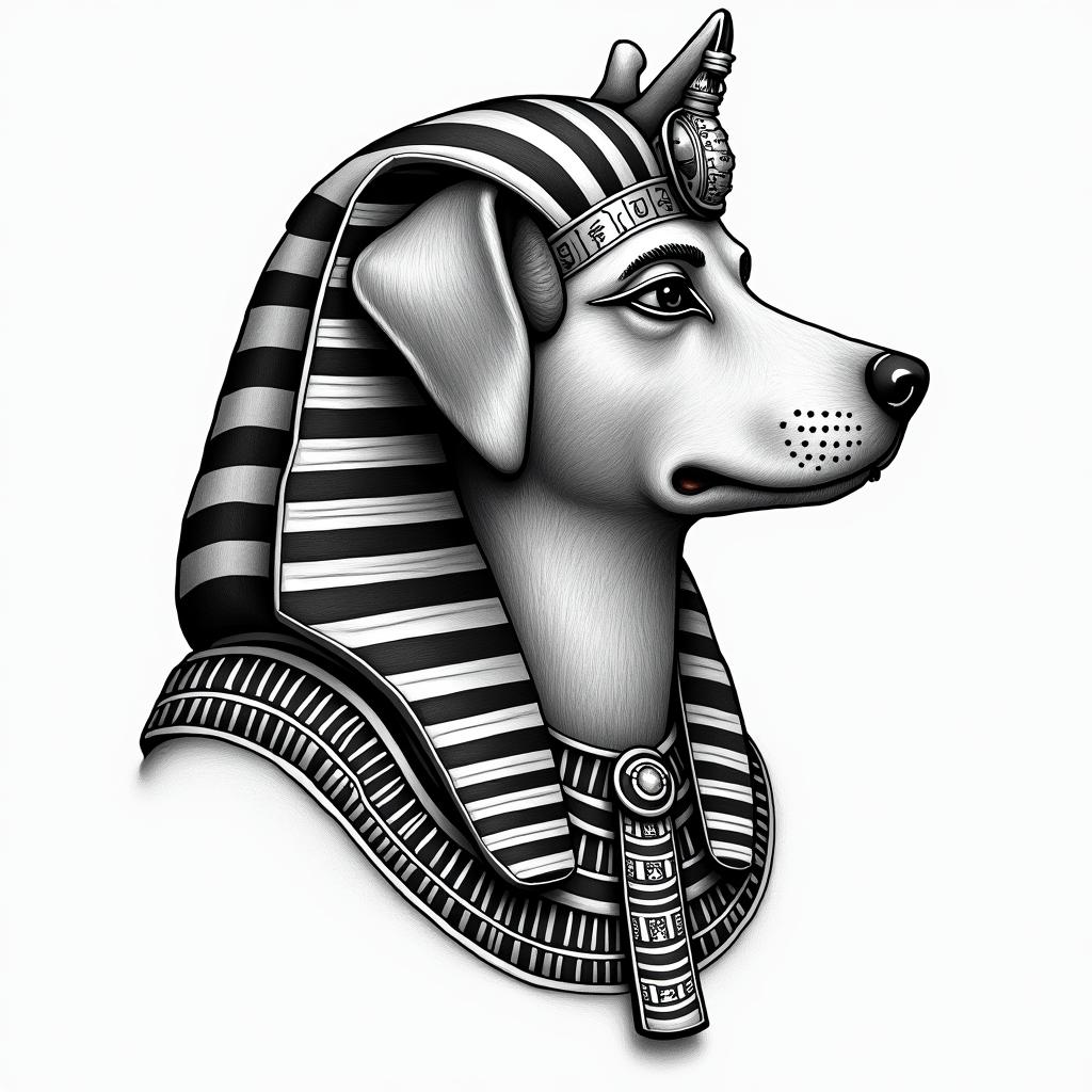 I am a bowling professional, I love Elvis Presley and the Beatles, I am a Gemini, my initial is E, I have three children, I still miss my golden retriever dog, I was born in 1977.in egyptian style tattoo, bold elements of ancient egyptian culture including a portrait of an Egyptian pharaoh with detailed facial features, in hieroglyphs and symbolic imagery, eye of horus, ankh symbol, scarab beetle - Variation 3