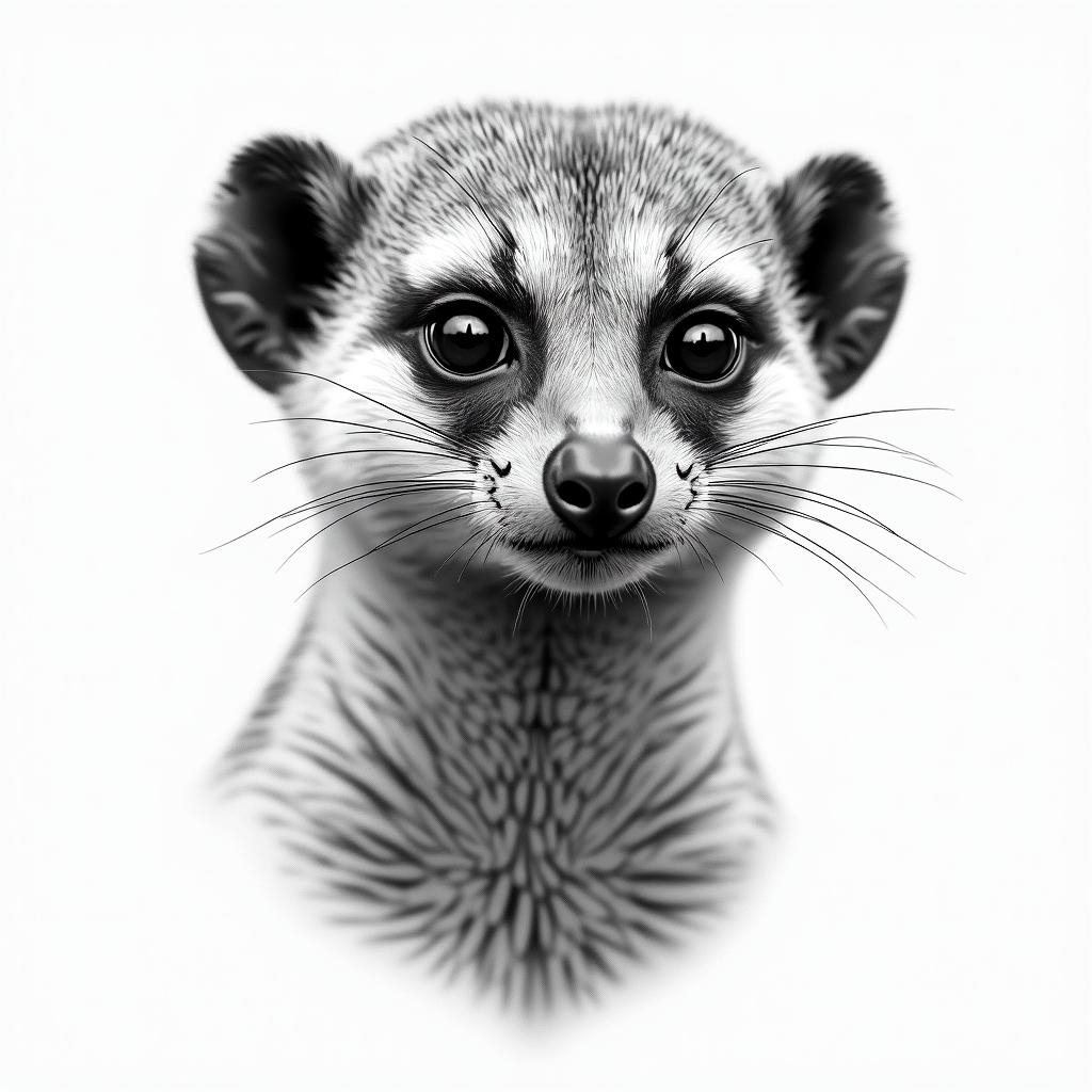 Meerkatin portrait tattoo style, featuring a highly realistic and detailed depiction 