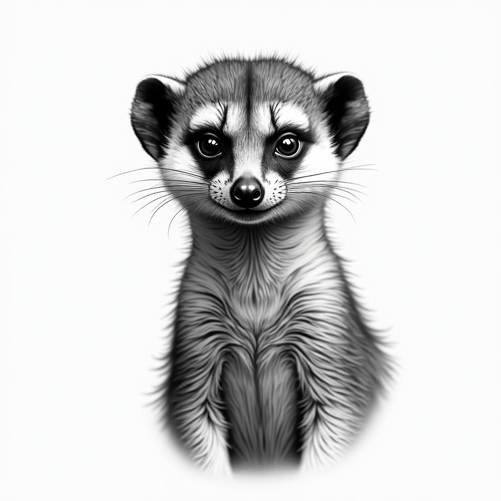 Meerkatin portrait tattoo style, featuring a highly realistic and detailed depiction  - Variation 3